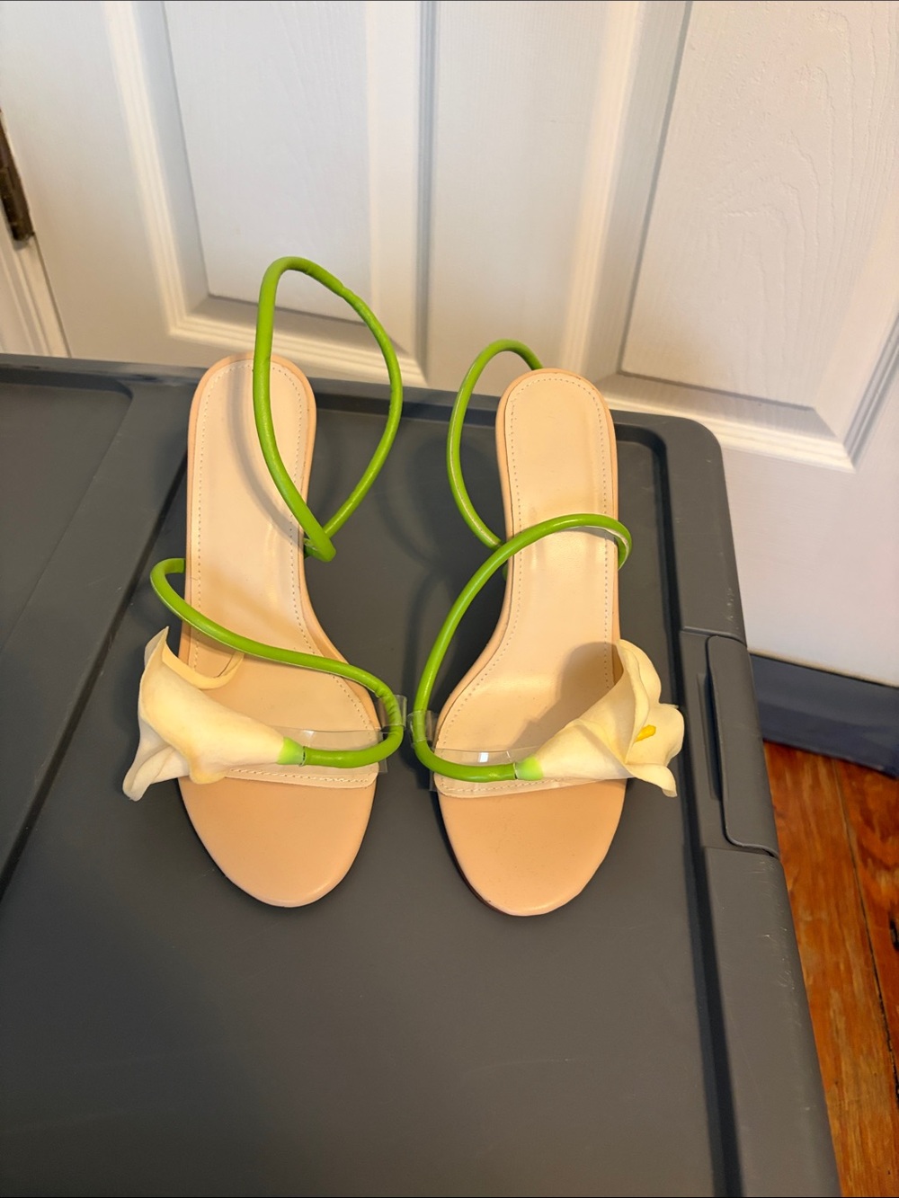 Women's Beige Sandal with Lime Green Straps